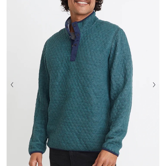 MARINE LAYER MEN’s REVERSIBLE CORBET QUILTED PULLOVER GREEN/OAT SIZE MEDIUM - Picture 2 of 10